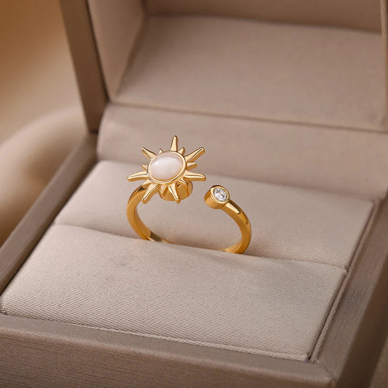 Anel Feminino Sol Brilhante Luxuoso