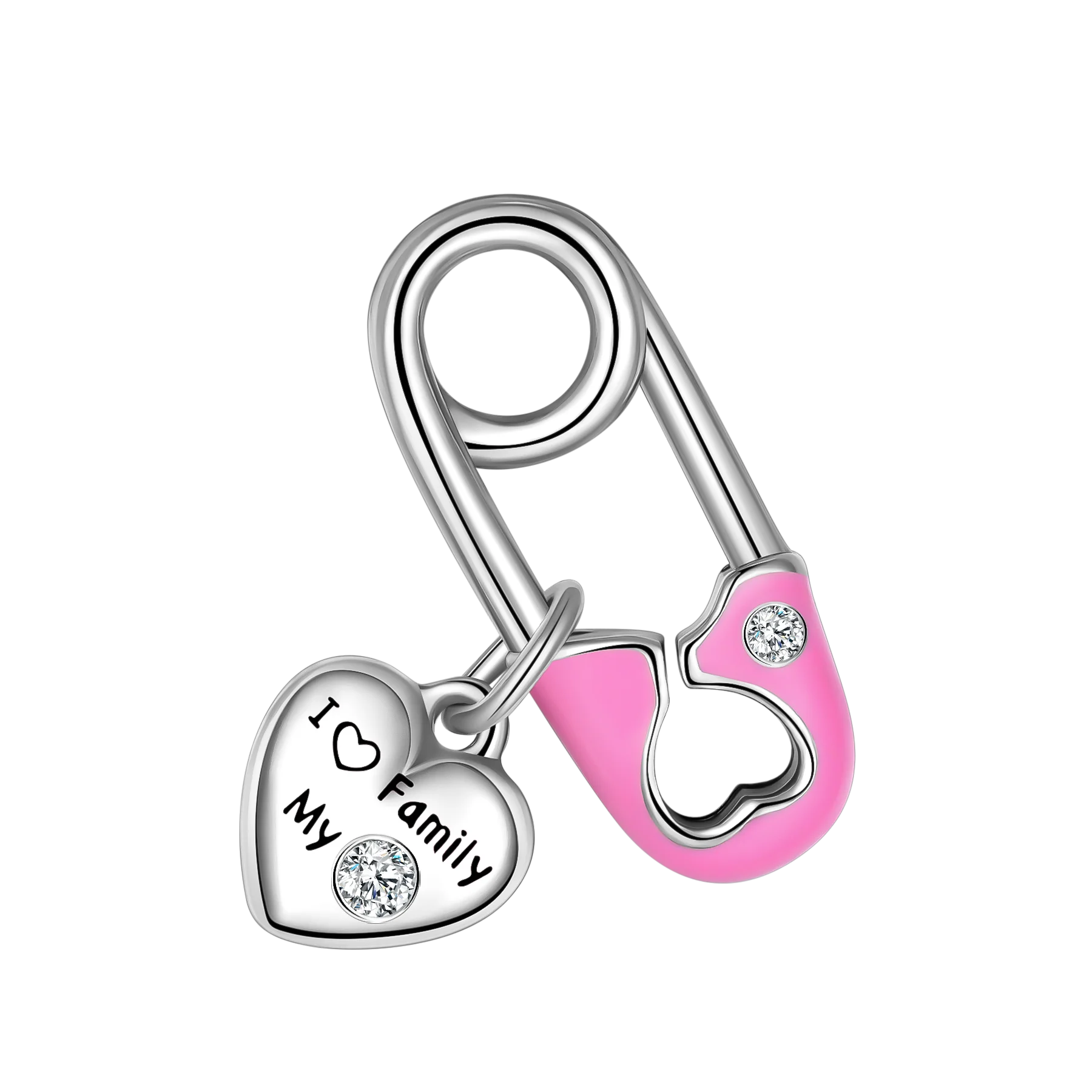 Berloque Prata 925 Alfinete com Coração “I ♥ My Family” 💖👪