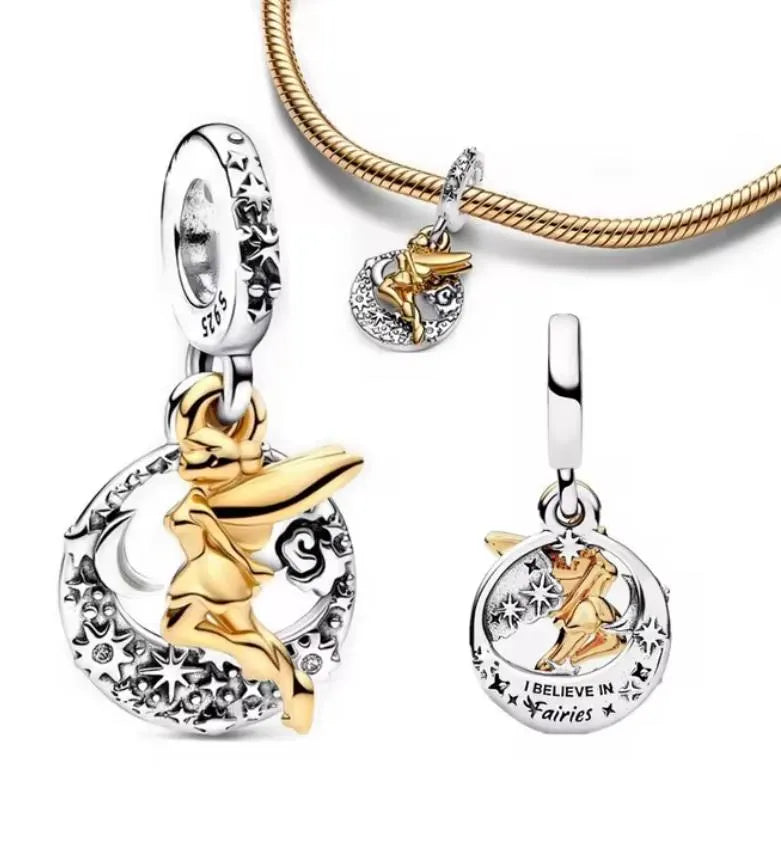 Berloque de Prata 925 Sininho “Eu Acredito em Fadas” e Dourado ✨
