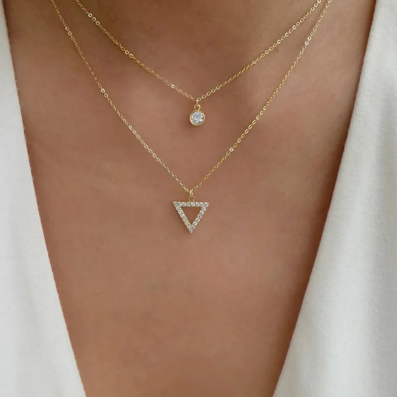 Colar Feminino Duplo Brilhante com Zircônia