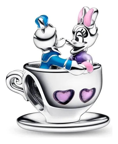 Berloque de Prata Donald & Margarida na Xícara Prata 925 Disney 💫💖