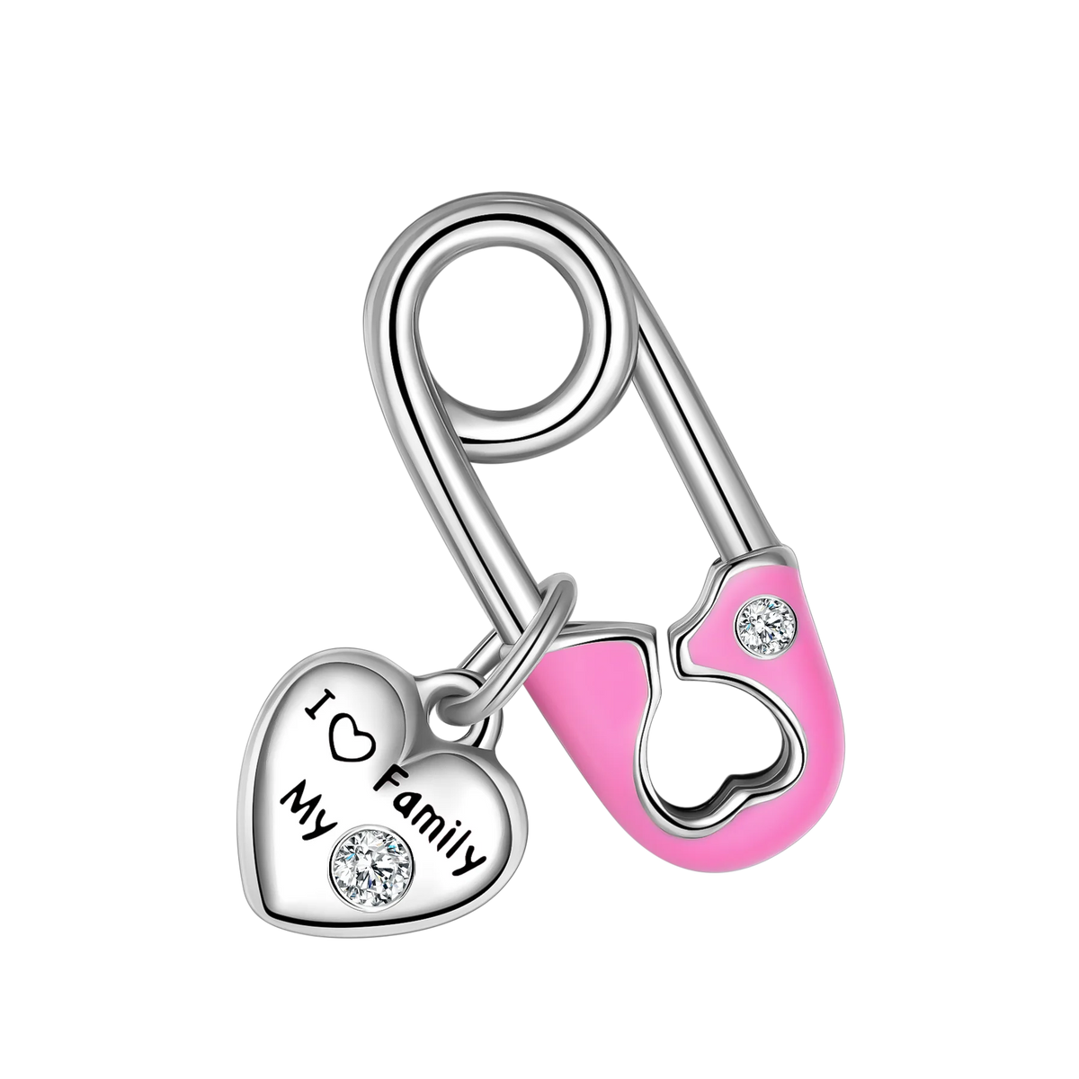 Berloque Prata 925 Alfinete com Coração “I ♥ My Family” 💖👪