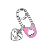 Berloque Prata 925 Alfinete com Coração “I ♥ My Family” 💖👪