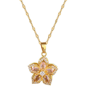 Colar Feminino Flor Rosa Cravejado de Zircônia